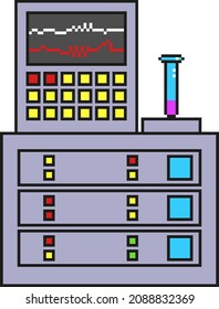 Scientific experiments, chemistry, pixel art vector icon. Chemical research equipment. Spectrometer