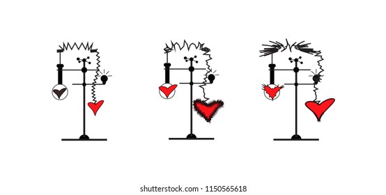 Scientific experiments on heart, concept, cartoon, vector