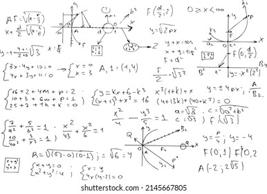 Scientific formulas and expressions. Mathematics, algebra and geometry. vector background drawn by hand.