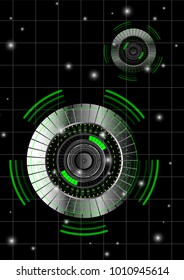 Scientific futuristic scientific interface. Abstract digital green wave, neon light, radar screen square grid lines. Metal circuit board background of Vector illustration for your design