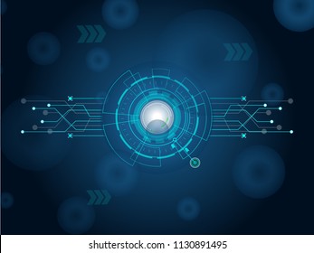 Scientific futuristic scientific interface. Abstract digital radar screen square elements with shapes. Circle, Lines, Dots and arrow a on dark blue Background. Circuit boards. Vector illustration