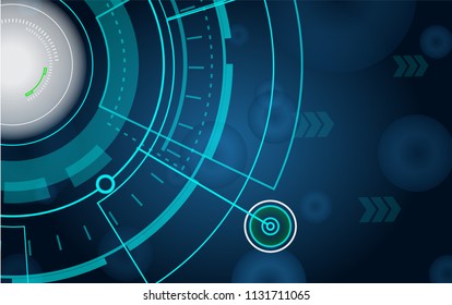 Scientific futuristic scientific interface. Abstract digital radar screen square, grid lines elements with shapes. Circle, Lines, Dots and arrow a on dark blue Background. Vector illustration.
