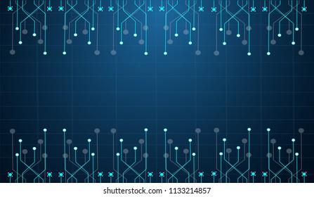 Scientific futuristic scientific interface. Abstract digital radar screen square, grid lines elements with shapes. Circle, Lines and Dots on dark blue Background. Circuit boards. Vector illustration 