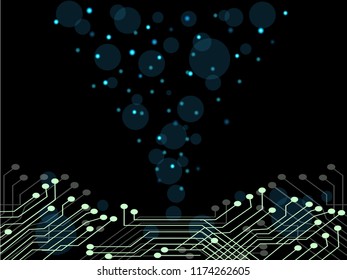 Scientific futuristic interface. Abstract digital screen grid lines elements, with green, blue, shapes circle, Lines, dots and lines Circuit boards. isolated on black Background. Vector illustration. 