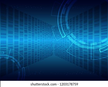 Scientific futuristic scientific interface. Abstract digital radar screen square, grid lines elements with shapes star and square in corner, with circuit boards. on blue Background. Vector illustion.