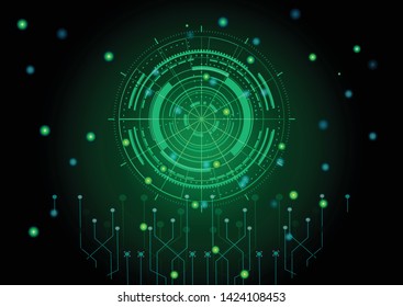 Scientific futuristic interface. Abstract digital screen elements with shapes circle, lines, dots, square and dotted on dark blue Background. Vector illustration 