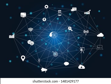 Scientific futuristic scientific interface. Abstract digital screen elements with shapes circle, lines, dots, square and dotted on dark blue Background. Vector illustration 