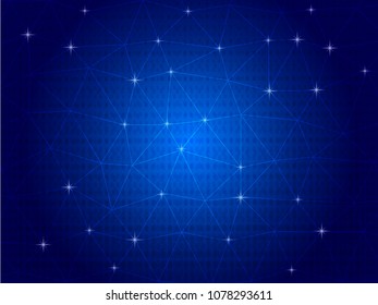 Scientific futuristic scientific interface. The concept abstract geometric elements with shapes, polygon, triangles, line, dots light, star and circuit board screen on dark blue technology background.