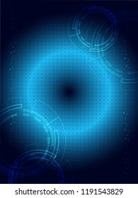 Scientific futuristic interface. The concept abstract geometric elements with shapes, lines, circles, dots, star and circuit board plus. Technology screen digital blue neon light. Vector illustration.