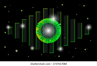 Interfaz científica futurista. Diseño decorativo de tecnología digital de círculo conceptual en ilustración vectorial abstracta de estilo sencillo, geométrica de fondo de trianglet verde para sus sitios web de negocios.