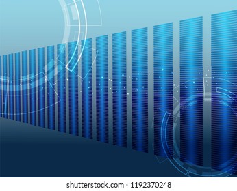 Scientific futuristic interface digital screen blue light, technology. with technology shapes, Lines, Circles, Dots, and sonar blue. squares circuit boards on blue background. Vector illustration