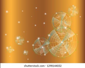 Scientific futuristic interface digital screen white neon light, technology. with technology shapes, Lines, Circles, Dots, ring and radius on brown, gold background. Vector illustration