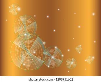 Scientific futuristic interface digital screen white neon light, technology. with technology shapes, Lines, Circles, Dots, ring and radius on brown, gold background. Vector illustration