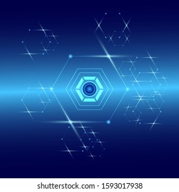 Scientific futuristic interface. High tech digital technology circuit, concept, technology, hexagon elements, with gradient circuit board on dark blue background. Vector illustration for your design.