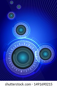 Scientific futuristic interface. Vector Illustration of digital screen, with shapes, lines, circle, square and slanting lines. Abstract technology business of motion, Technology on blue background.