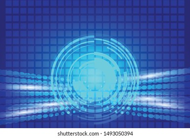 Scientific futuristic interface. Vector Illustration of digital screen, with shapes, lines, circle, dots, ring, plate and square. Abstract technology on dark blue background. 