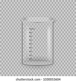 Scientific glassware. Realistic templates, layouts, mockup. Dishes for research, laboratory transparent glassware instrument, empty equipment for chemical laboratory. Vector illustration.