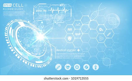 scientific healthcare vector background, HUD medical technology backdrop