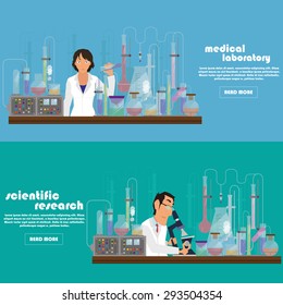 Scientific horizontal banners. Vector illustration in a flat style.