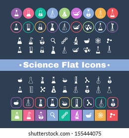 scientific icon into a flat style, a set of flat icons with symbols of science and medicine