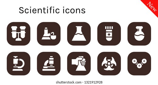 scientific icon set. 10 filled scientific icons.  Simple modern icons about  - Test tube, Flask, Flasks, Blood test, Microscope, Biohazard, Molecule