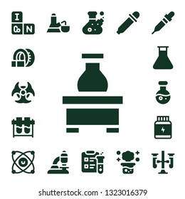 scientific icon set. 17 filled scientific icons.  Simple modern icons about  - Periodic table, Tomography, Biohazard, Flask, Test tubes, Science, Protein, Molecules, Microscope