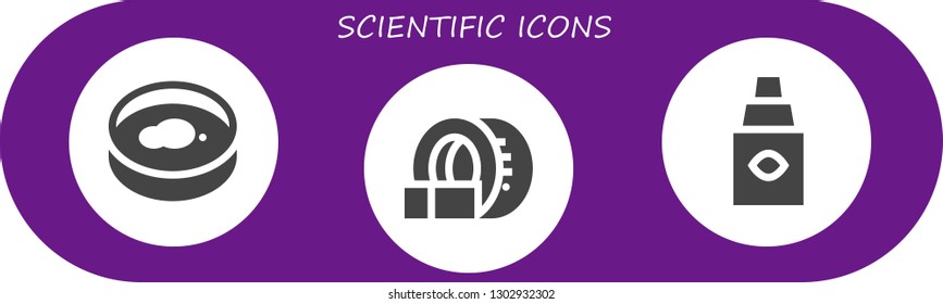  scientific icon set. 3 filled scientific icons.  Simple modern icons about  - Petri dish, Tomography, Eye dropper