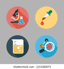 scientific icon set. vector set about science, pipette, flask and molecule icons set.