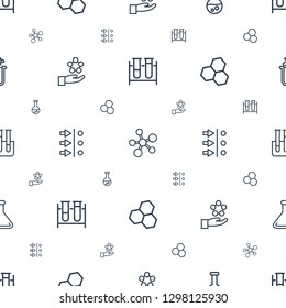 scientific icons pattern seamless white background. Included editable outline test tube, atom, atom in hand, atom move, chemical structure icons. scientific icons for web and mobile.