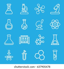 Scientific icons set. set of 16 scientific outline icons such as microscope, heart test tube, test tube, atom - Shutterstock ID 637905478