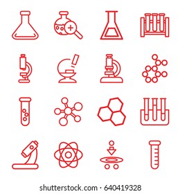 Scientific icons set. set of 16 scientific outline icons such as microscope, test tube, test tube search, atom - Shutterstock ID 640419328