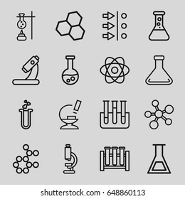 Scientific icons set. set of 16 scientific outline icons such as microscope, heart test tube, test tube, atom, atom move - Shutterstock ID 648860113