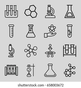 Scientific icons set. set of 16 scientific outline icons such as test tube, microscope, atom, atom in hand - Shutterstock ID 658003672