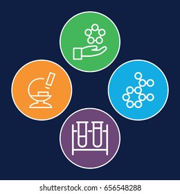 Scientific icons set. set of 4 scientific outline icons such as test tube, microscope, atom