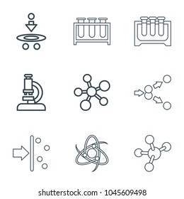 Scientific icons. set of 9 editable outline scientific icons such as microscope, atom, test tube