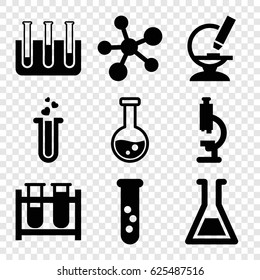 Scientific icons set. set of 9 scientific filled icons such as test tube, heart test tube, microscope