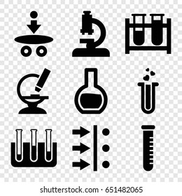 Scientific icons set. set of 9 scientific filled icons such as test tube, heart test tube, microscope, atom move