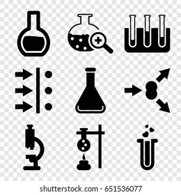 Scientific icons set. set of 9 scientific filled icons such as heart test tube, test tube, test tube search, atom move