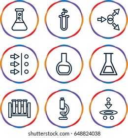 Scientific icons set. set of 9 scientific outline icons such as heart test tube, microscope, atom move