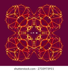 Wissenschaftliche Illustration. Komplexes sphärisches Modell. Visualisierung von chemischen und anderen Bindungen. 3D-Drahtmodell-Objekt Raster. Verbindungsstruktur. Vektor für Broschüre, Poster, Cover oder Präsentation.