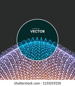 Scientific illustration with connected lines and dots. Luminous microscopic forms. Glowing grid. Connection structure. Wireframe vector illustration.