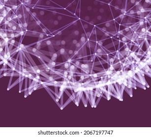 Scientific illustration with connected lines and dots. Luminous microscopic forms. Glowing grid. Connection structure. Wireframe vector illustration.