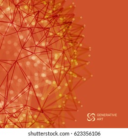 Ilustración científica con líneas y puntos conectados. Formas microscópicas luminosas. Cuadrícula brillante. Estructura de conexión. Ilustración vectorial de malla alambrada.