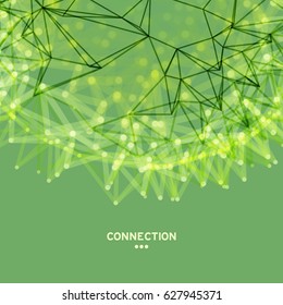 Scientific illustration with connected lines and dots. Luminous microscopic forms. Glowing grid. Connection structure. Wireframe vector illustration.