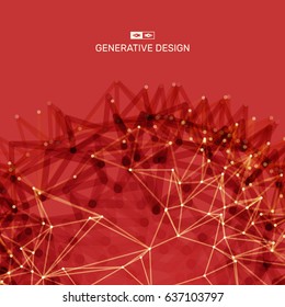 Scientific illustration with connected lines and dots. Luminous microscopic forms. Glowing grid. Connection structure. Wireframe vector illustration.
