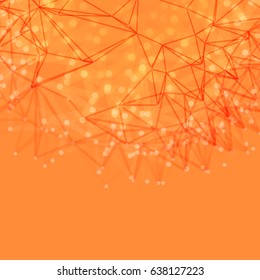Ilustración científica con líneas y puntos conectados. Formas microscópicas luminosas. Cuadrícula brillante. Estructura de conexión. Ilustración vectorial de malla alambrada.