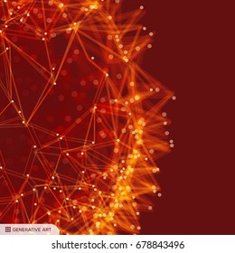 Scientific illustration with connected lines and dots. Luminous microscopic forms. Glowing grid. Connection structure. Wireframe vector illustration.