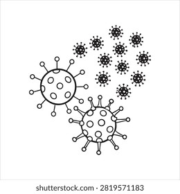 Scientific illustration of coronavirus particles spreading isolated transparent background