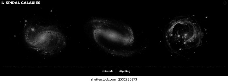 Scientific illustration of galaxies on black background. Elements of this image furnished by NASA