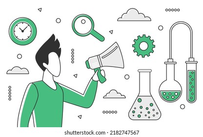 Scientific innovative research. Novel methods in science development vector monocolor illustration